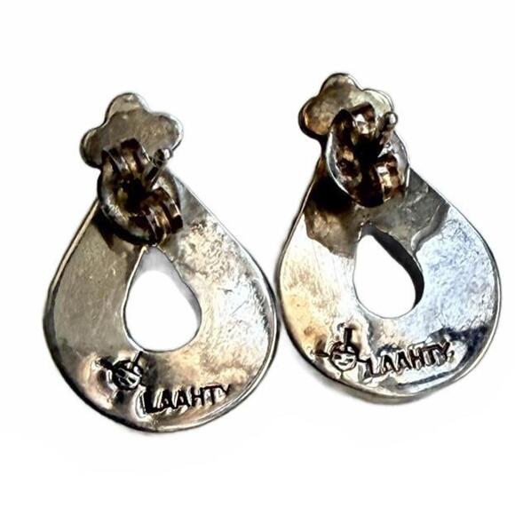 VTG LAAHTY Zuni Handmade Turquoise Multi-Stone Silver 925 Channel Inlay Earrings - Picture 3 of 7